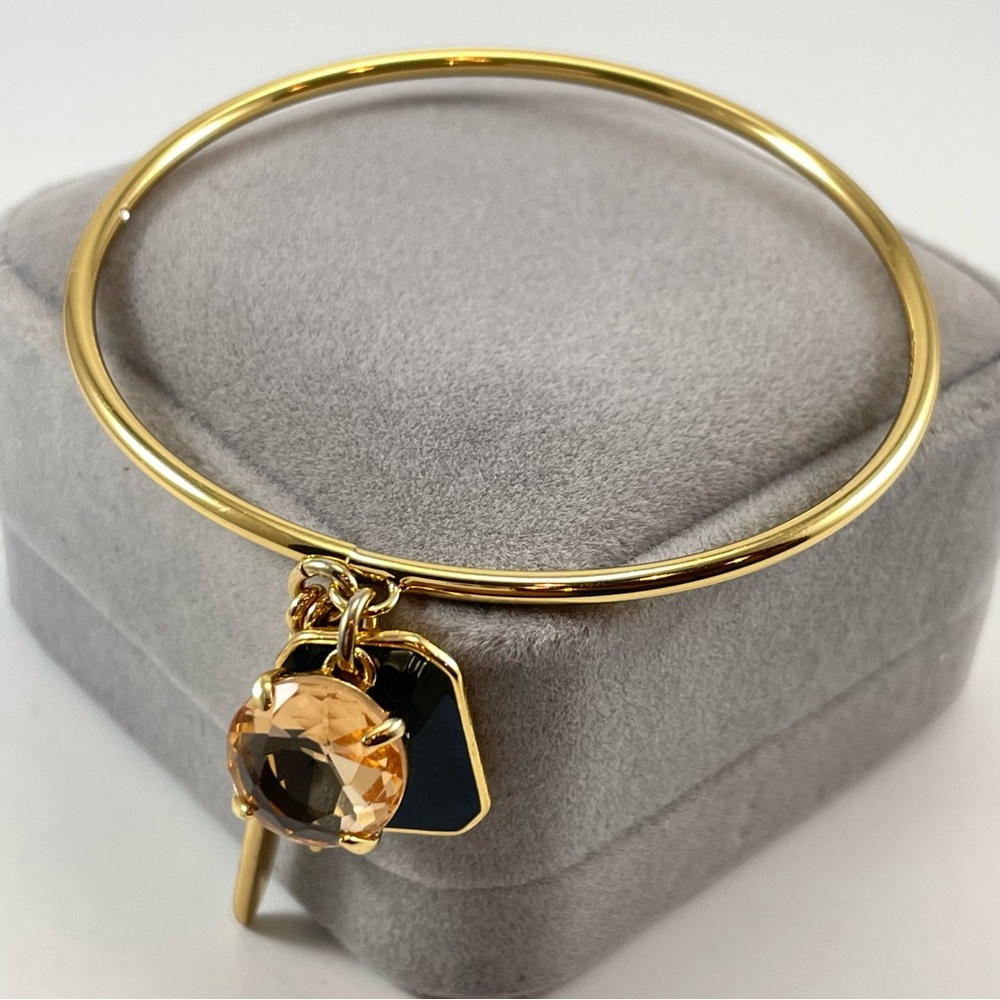 Stunning J Crew Gold Tone Rhinestone Enamel Think Bangle Bracelet Dangle Charms
